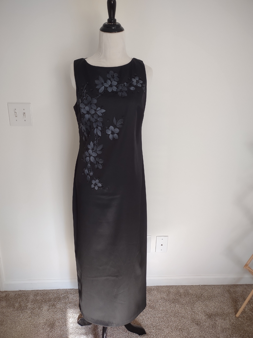 CDC Black Maxi Dress with Floral Design And Beading